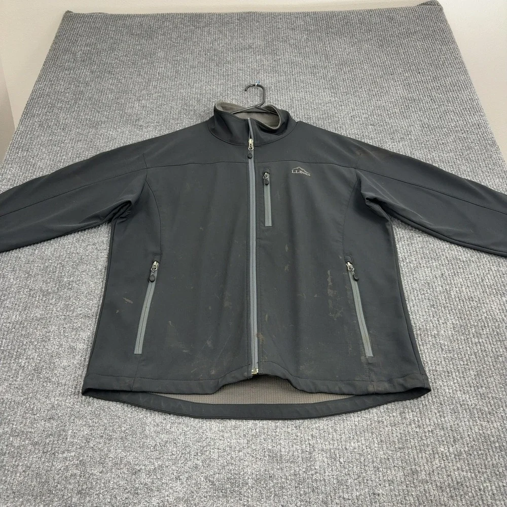 LL Bean Jacket Men XL Gray Polyester Spandex Full Zip Softshell Gorpcore Outdoor
